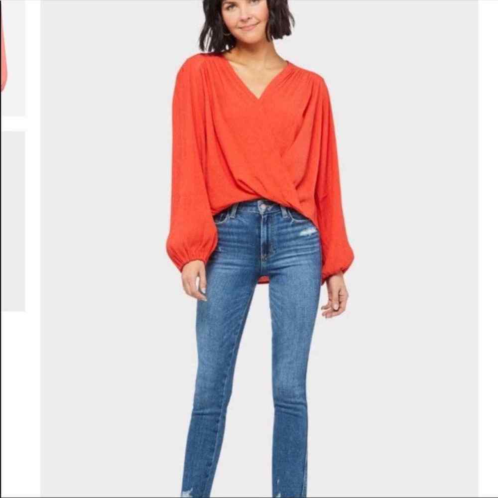 Free People Long Sleeve v neck We the people Boho Pink Coral Wrap Blouse XS - Picture 5 of 6